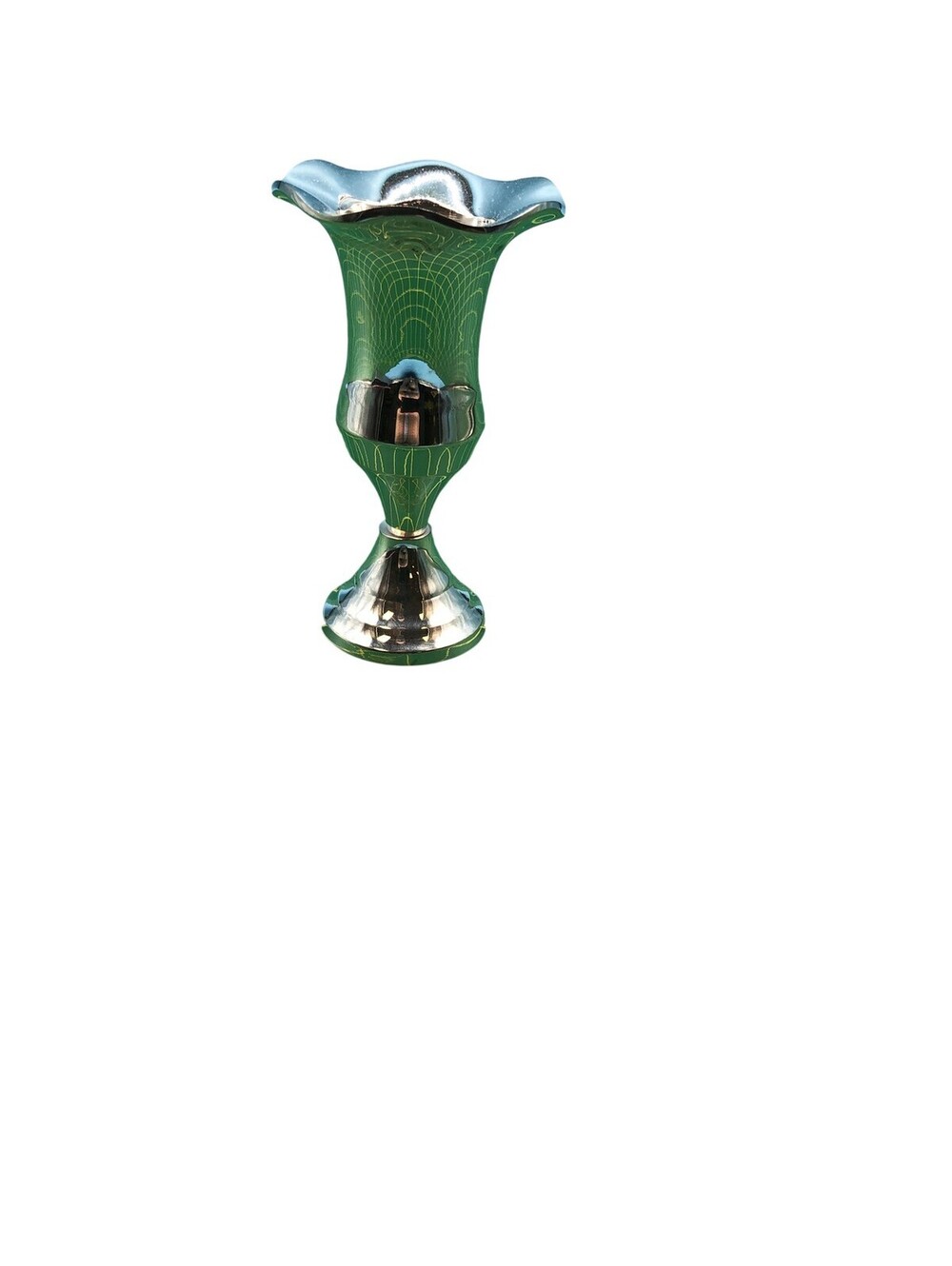 Two's Company Silver Metal Bud Vase Trumpet Shape Small 2x2x5in Contemporary